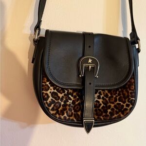 Golden Goose Black Crossbody Bag with Leopard Accent